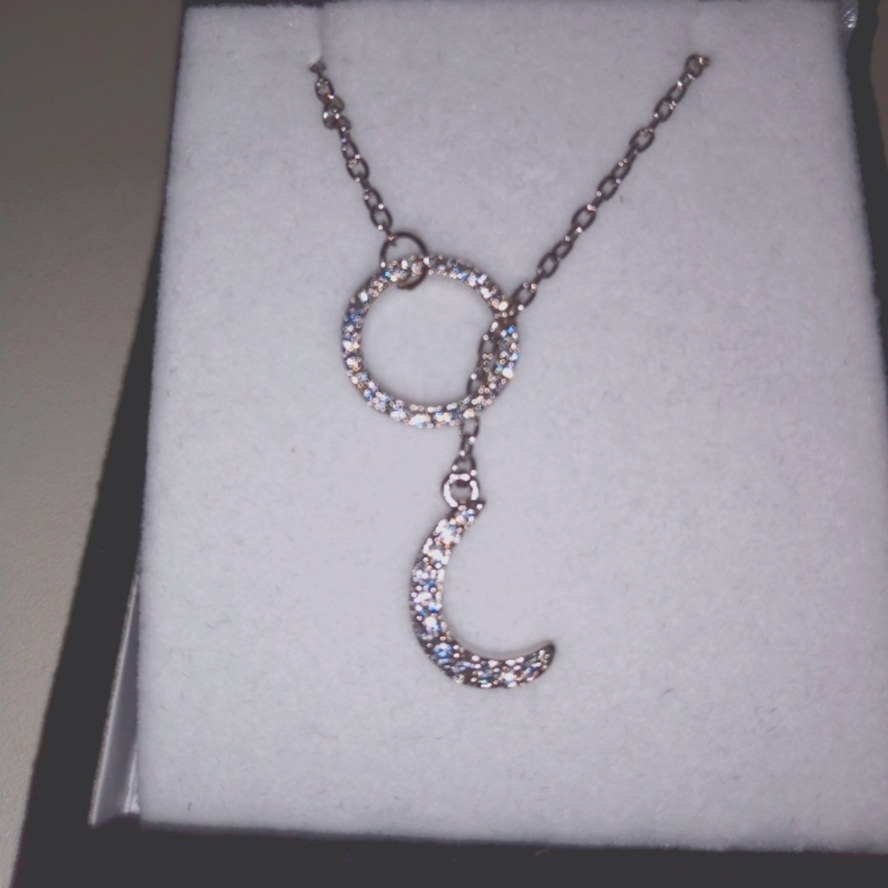Circle and moon sterling silver CZ